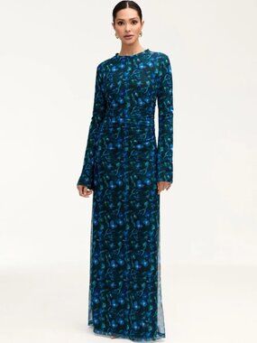 NWT Veiled Arianna Rouched Blue Floral Watercolor Maxi Dress XXL